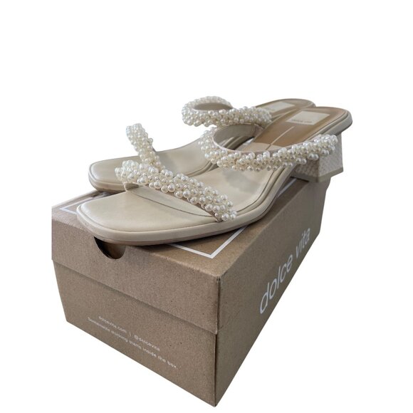 Dolce Vita River Pearl Chunky Heels Size 10 White Faux Pearl Embellished Wedding - Picture 1 of 11